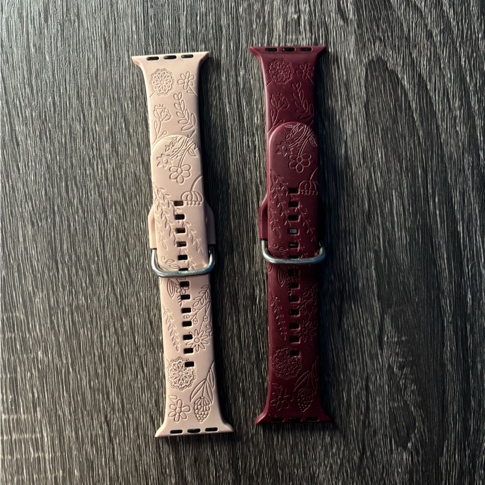 {SHEIN} Set of Two Silicone Watch Bands 38MM Band Set - Pale Pink and Burgundy